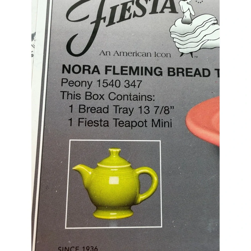 Nora Fleming Fiesta Ware Bread Tray Peony With Mini Teapot Lemongrass NIB